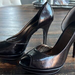 Carlos by Carlos Santana Shiny Burgundy Skyscrapers Peep-Toe Heels